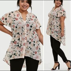 Torrid Size 2 Pink Floral Chiffon Babydoll High-low